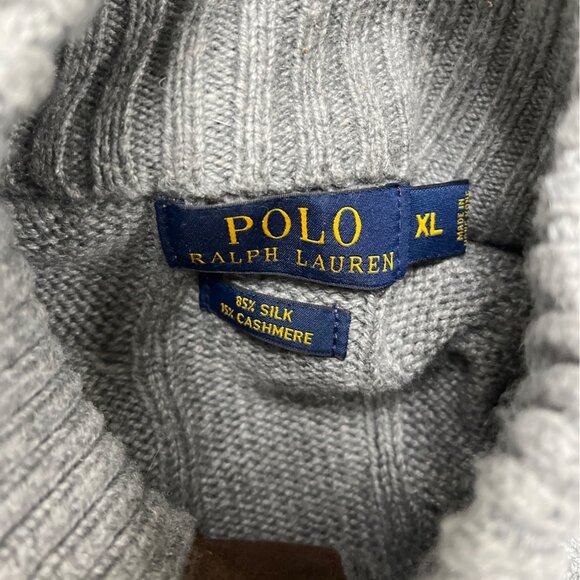 Polo Ralph Lauren Men's XL Cable Knit Gray Silk Cashmere Turtle Neck Sweater - Picture 5 of 6